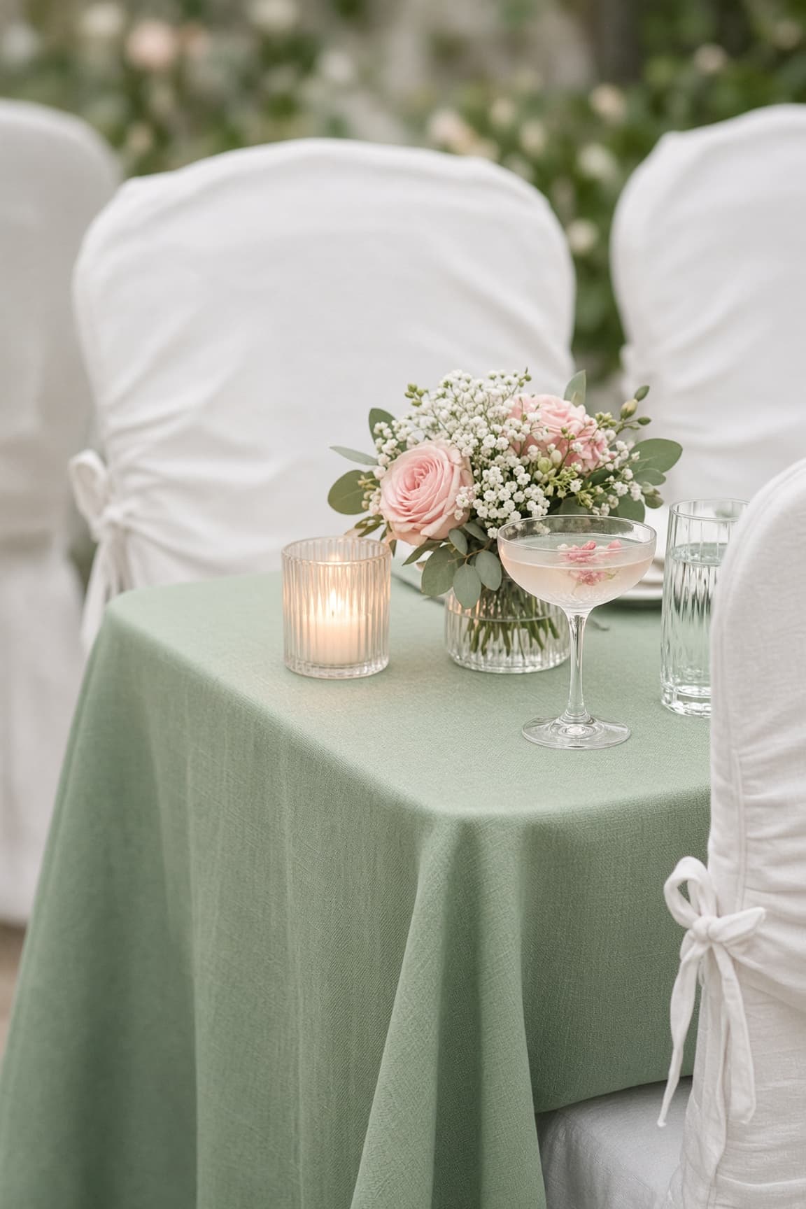Guests gathered around cocktail tables at an evening event